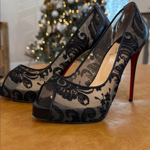 Christian Louboutin Shoes - Christian Louboutin Black Lace Peep-Toe Heels